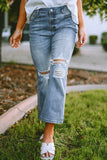 Sky Blue Distressed Ripped Flare Jeans