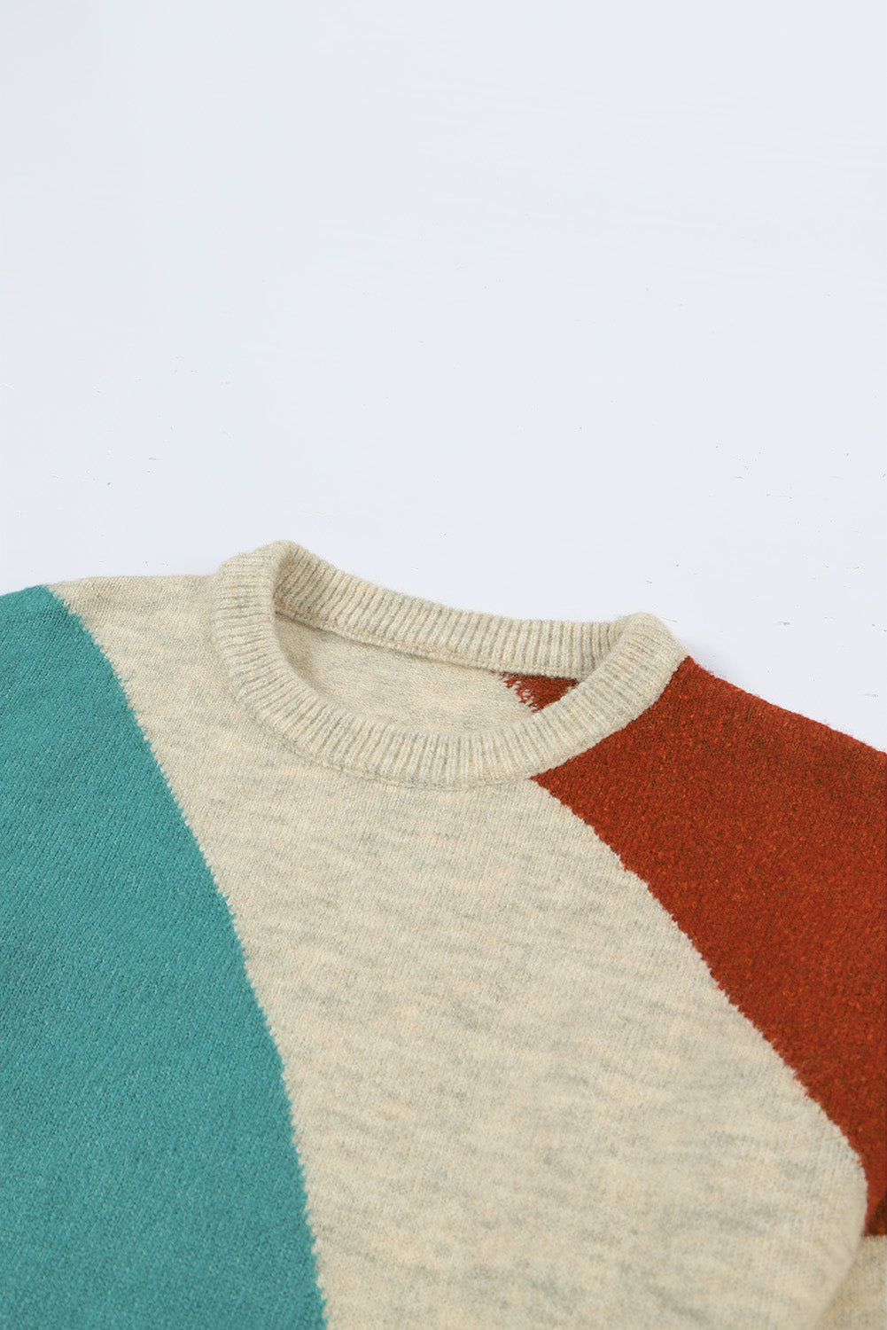 Colorblock Ribbed Trim Round Neck Sweater