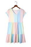 Stripe Color Block Ruffled T-shirt Dress