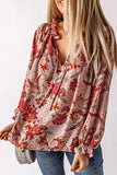 Split V Neck Printed Blouse