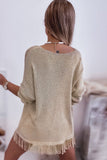 Lightweight Knit Fringe Hem Loose Sweater