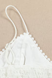 Bralette smockée blanche en dentelle au crochet à pois