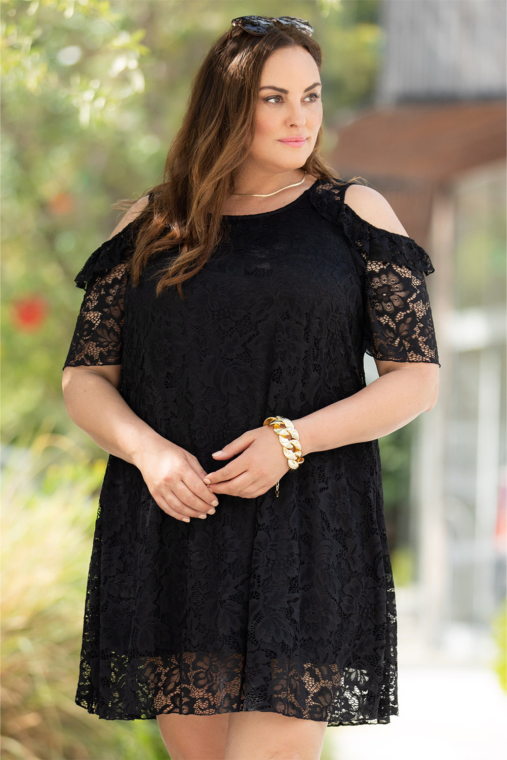 Cold Shoulder Lace Plus Size Dress