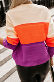 Color Block Drop Shoulder Round Neck Knit Sweater