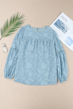 Textured Ruffle Lantern Sleeve Babydoll Blouse