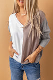 V-neck Color Block Loose Sweater