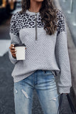 Leopard Splicing Drop Shoulder Zipped Sweatshirt