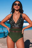 Army Camo Patchwork One Piece Swimsuit