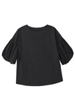 Joint Bubble Sleeve Round Neck Blouse