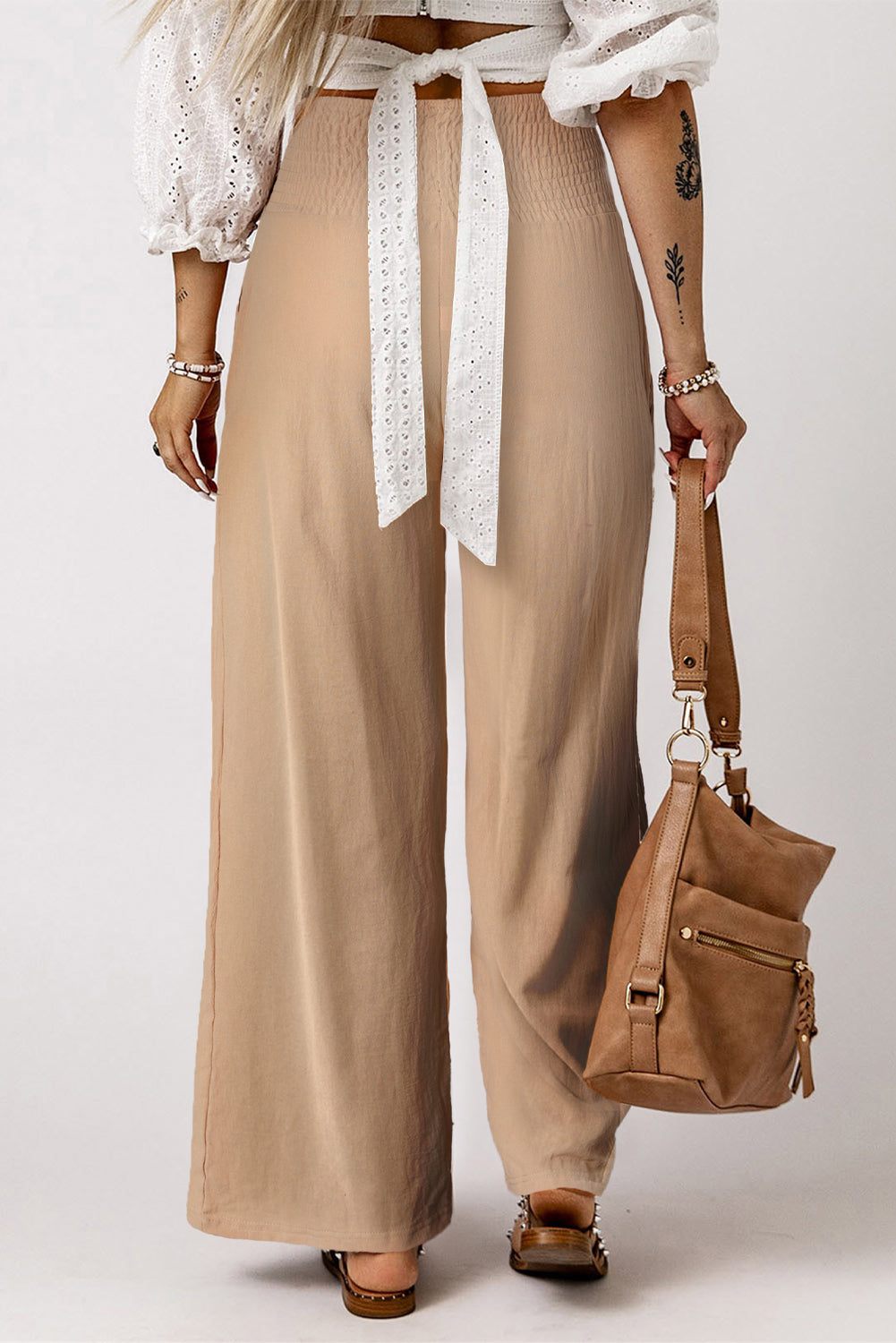 Pink Textured High Waist Wide Leg Plus Size Pants