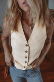 White Slim Fit Buttoned V Neck Vest