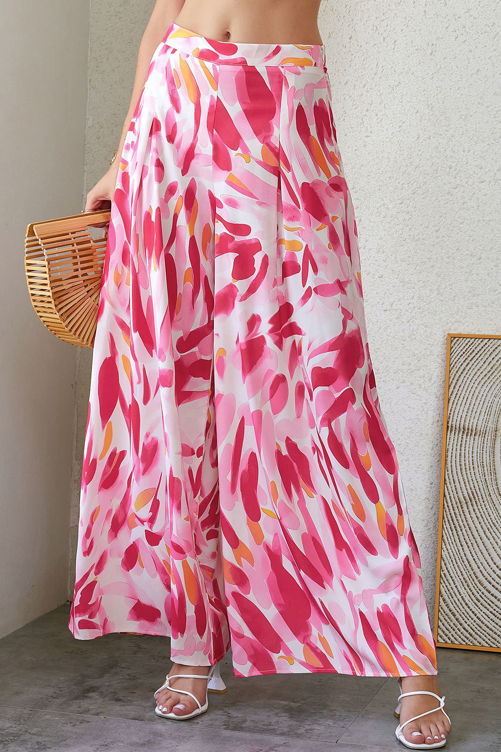 Boho Abstract Floral Print Wide Leg Pants