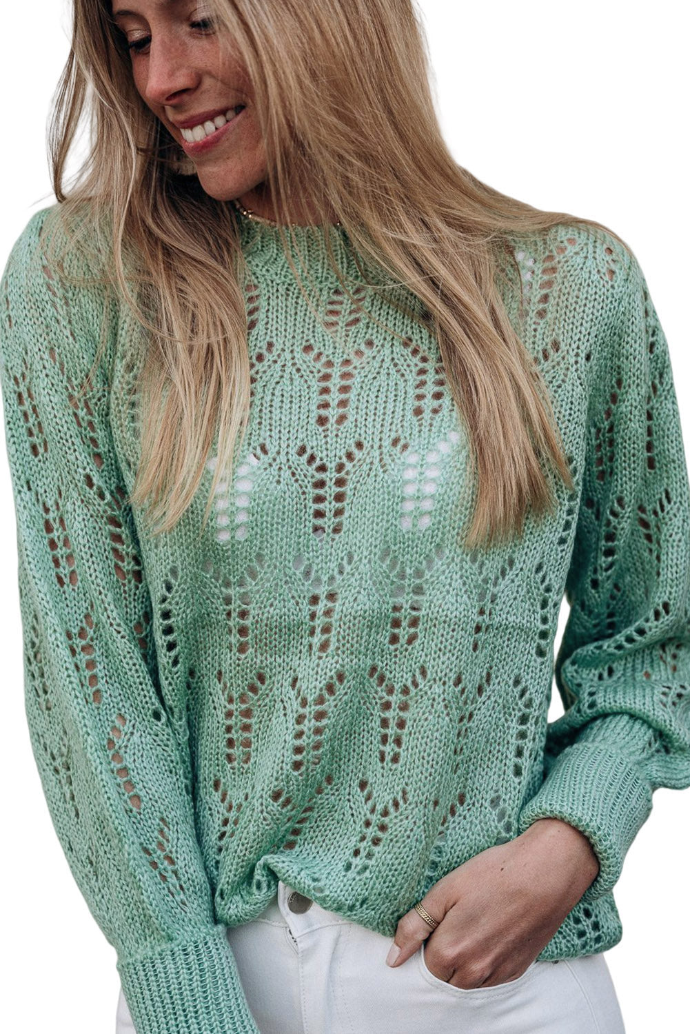 Sheer Knitted Pointelle Sweater