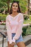 Loose Pointelle Knit Ribbed V Neck Sweater