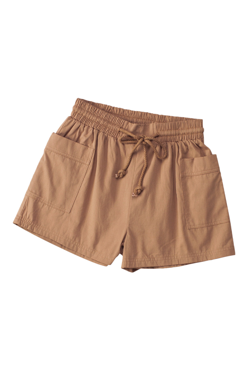 Shirred Waistband Drawstring Casual Shorts with Pockets