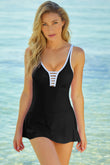 Strappy V Neck Side Split One-piece Swimdress