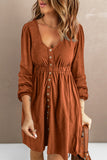 Button Up High Waist Long Sleeve Dress