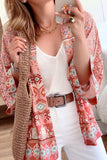 Floral Aztec Print 3/4 Sleeve Open Front Kimono