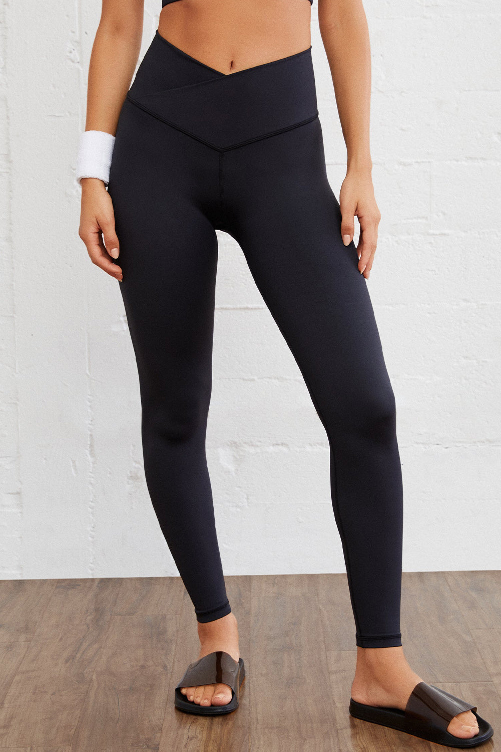 Legging actif sans couture noir à taille arquée 