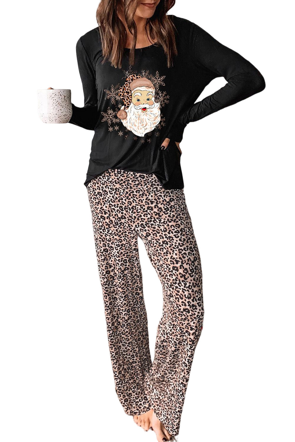 Long Sleeve Top and Leopard Print Pants Lounge Set