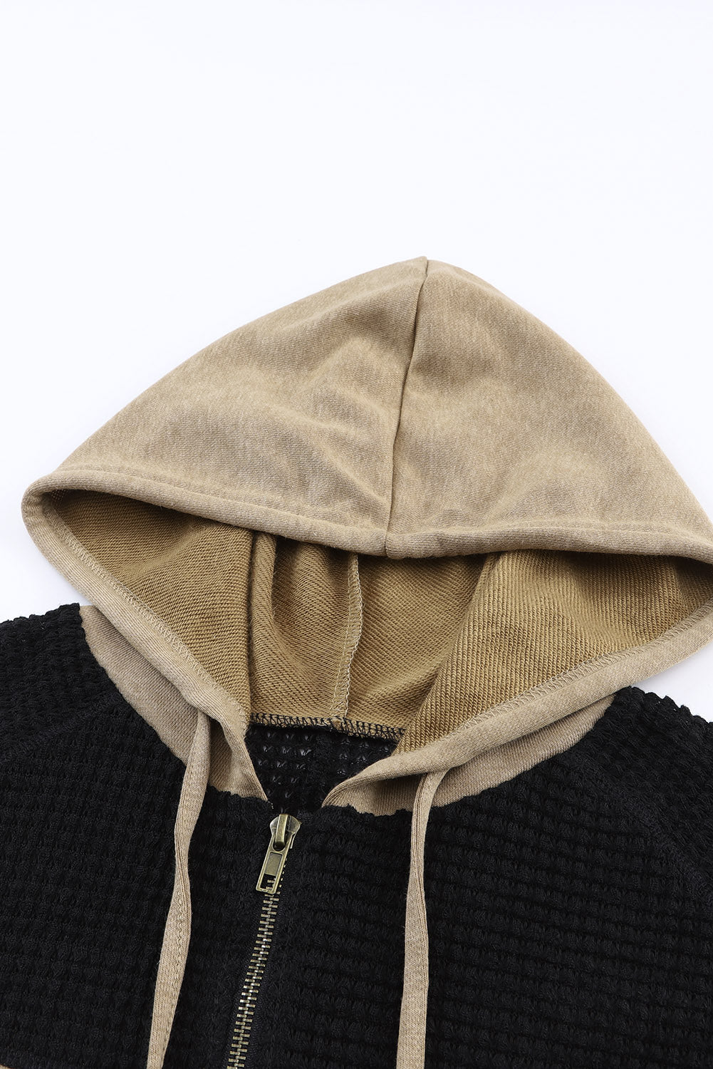 Plus Size Waffle Knit Patchwork Washed Hooded Jacket