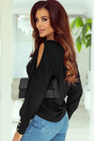 Black Asymmetrical Cut Out Buttoned Long Sleeve Top