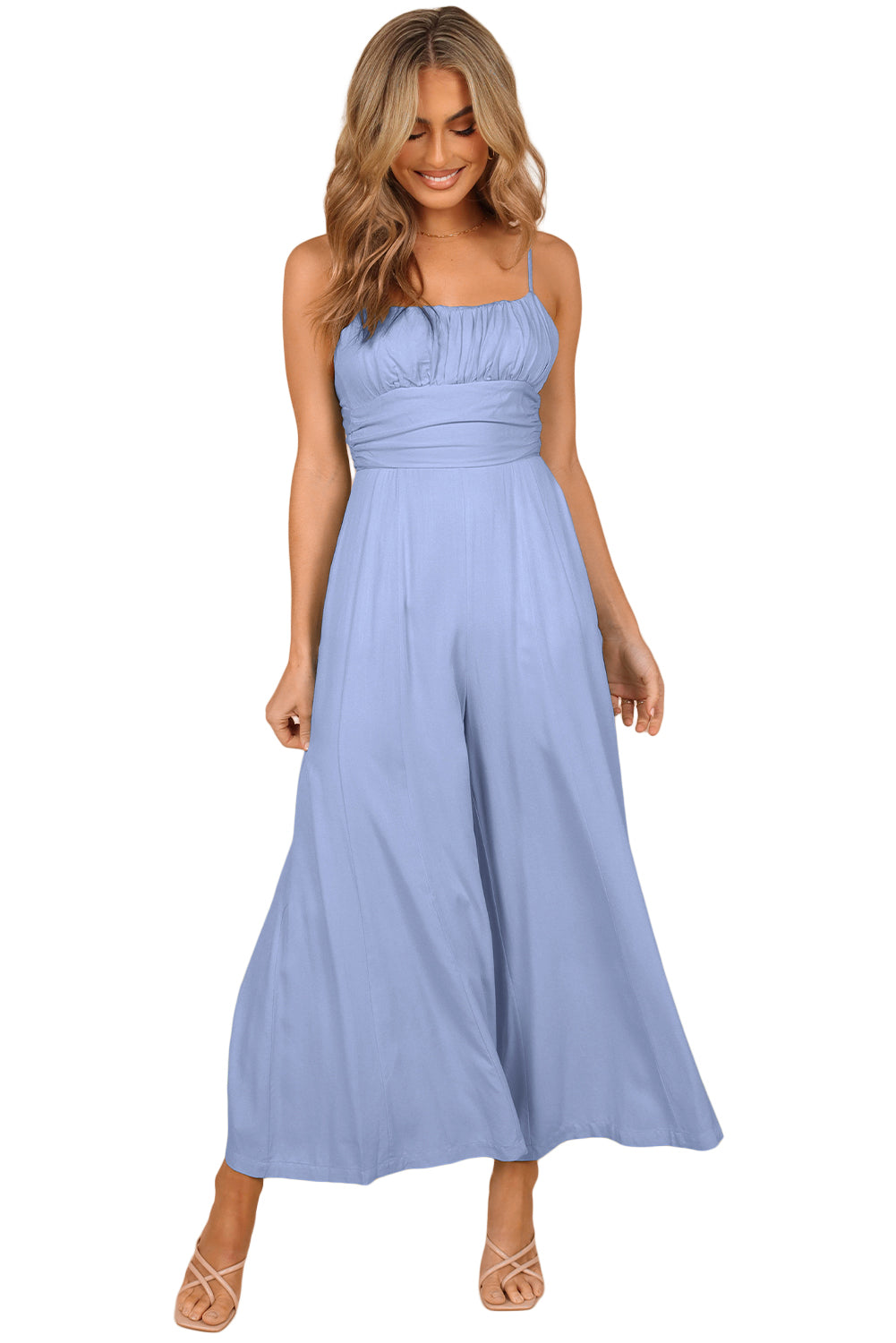 Spaghetti Straps Backless Knot Wide-Leg Jumpsuit