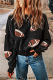 Black Sequined Rugby Graphic Open Back Sweatshirt