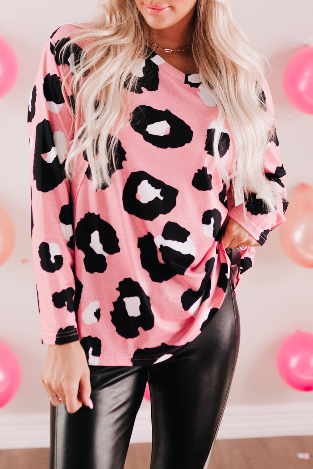 Pink Leopard Frilled Collar Printed Tank Top