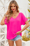 Solid V Neck Short Sleeve Blouse