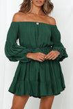 Off-Shoulder Tiered Bubble Sleeve Ruffled Dress