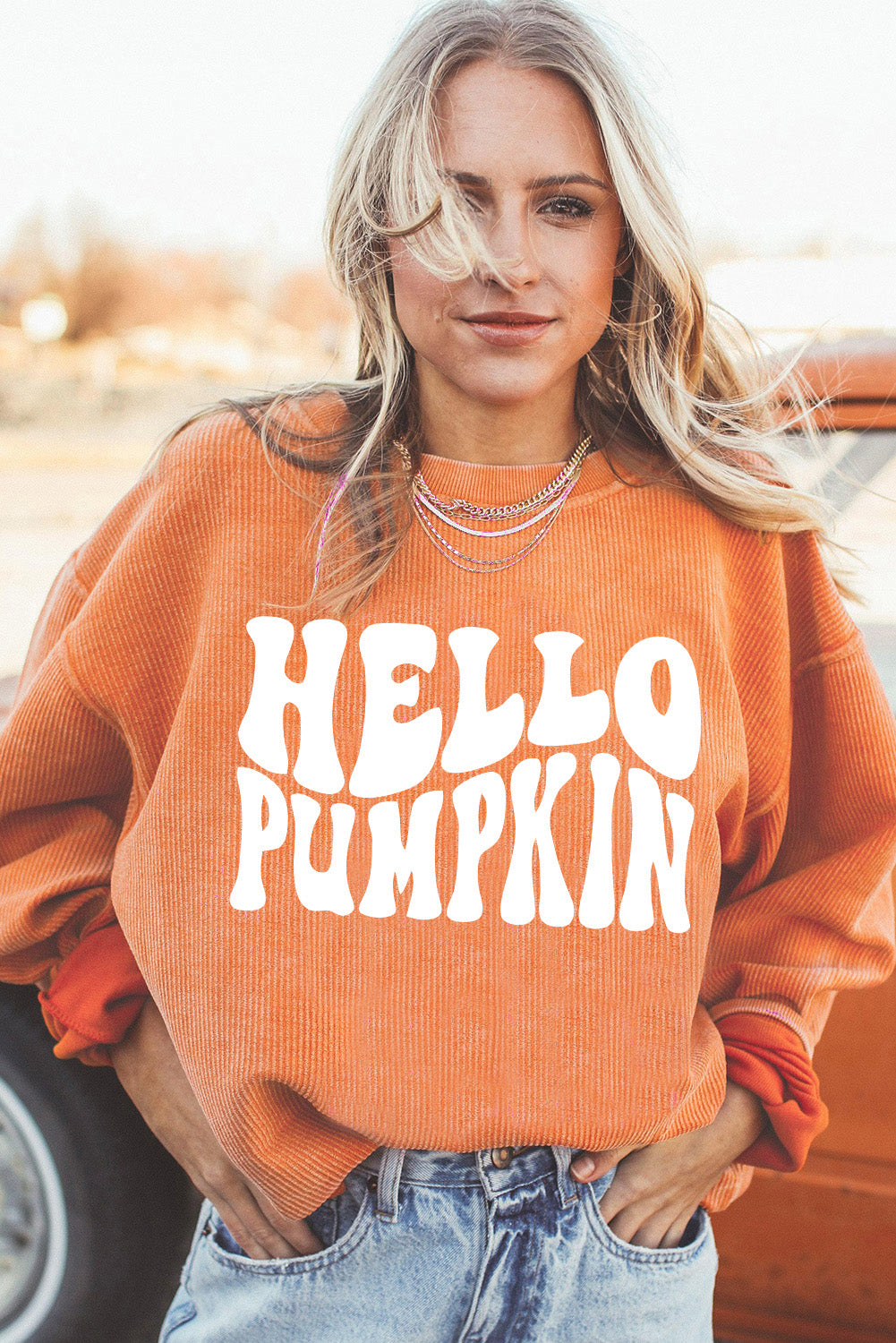 Orange THANKFUL Ribbed Corded Oversized Sweatshirt