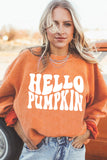 Orange Spooky Season Ghost Print Ribbed Pullover Sweatshirt