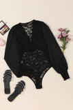 Bubble Sleeve Scalloped Lace Bodysuit