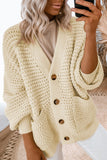 Cardigan beige à col en V avec poches en tricot texturé épais