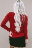 Red Solid Color Patchwork Long Sleeve Top