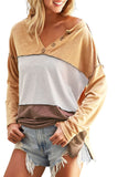 Split V Neck Color Block Henley Top