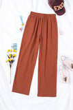 Drawstring Elastic Waist Pockets Long Straight Legs Pants