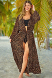 Print Tie Waist Open Front Kimono Beach Cover Up