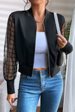 Latticed Mesh Sleeve Zip Up Bomber Jacket