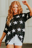 Star Print Half Sleeve Distressed Knit Top