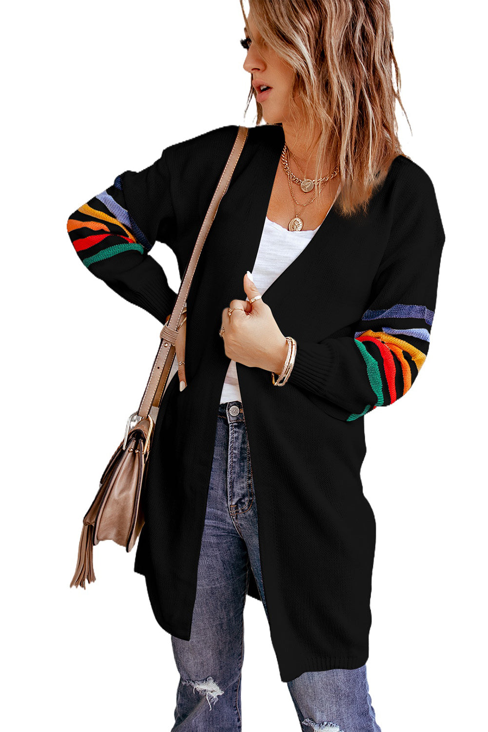 Striped Balloon Sleeve Cardigan