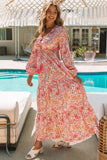 Boho Holiday Paisley Print Tiered Long Sleeve Maxi Dress