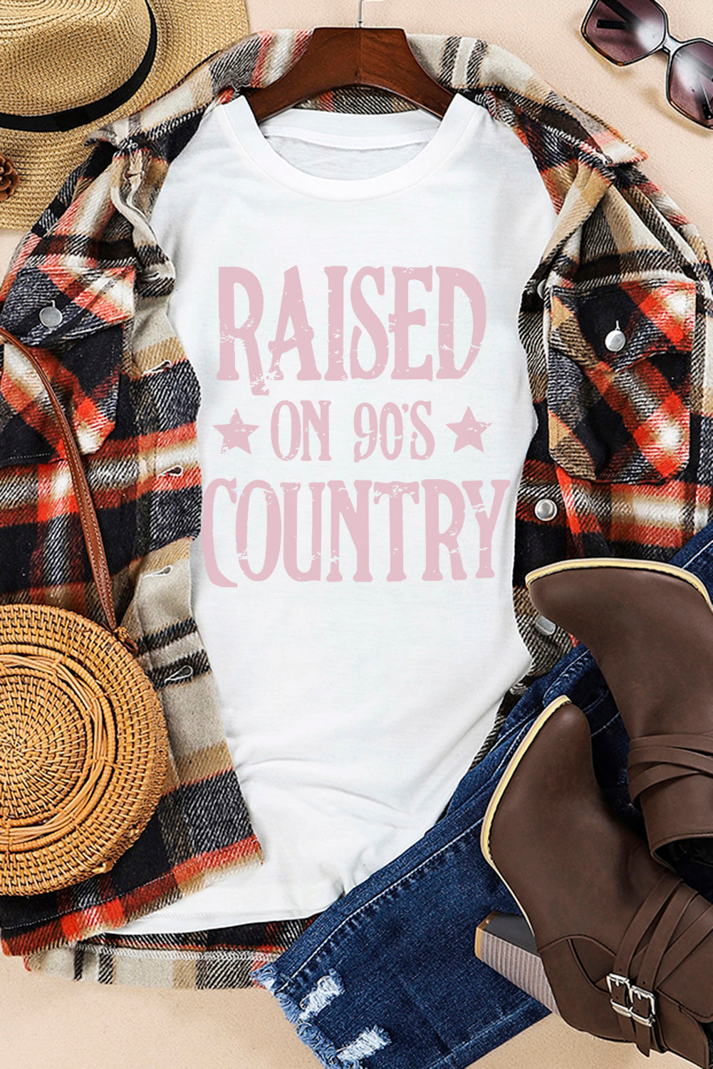 T-shirt graphique country blanc élevé sur les années 90