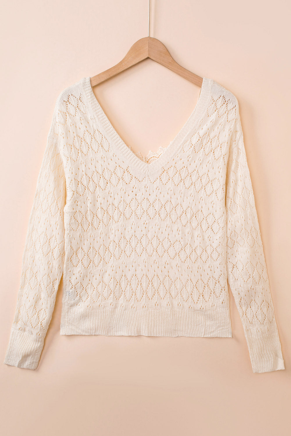 Pull en tricot creux en dentelle boutonnée beige