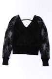 V-Neck Lace Sleeve Pullover Sweater