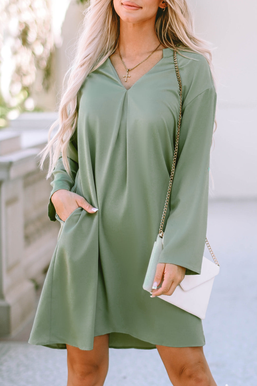 Roll-tab Sleeve Flowy Casual Dress