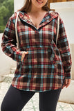 Plus Size Plaid Kangaroo Pocket Drawstring Hoodie