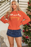 Gold Flame Thanks Giving Letter Graphic Crew Neck Sweater