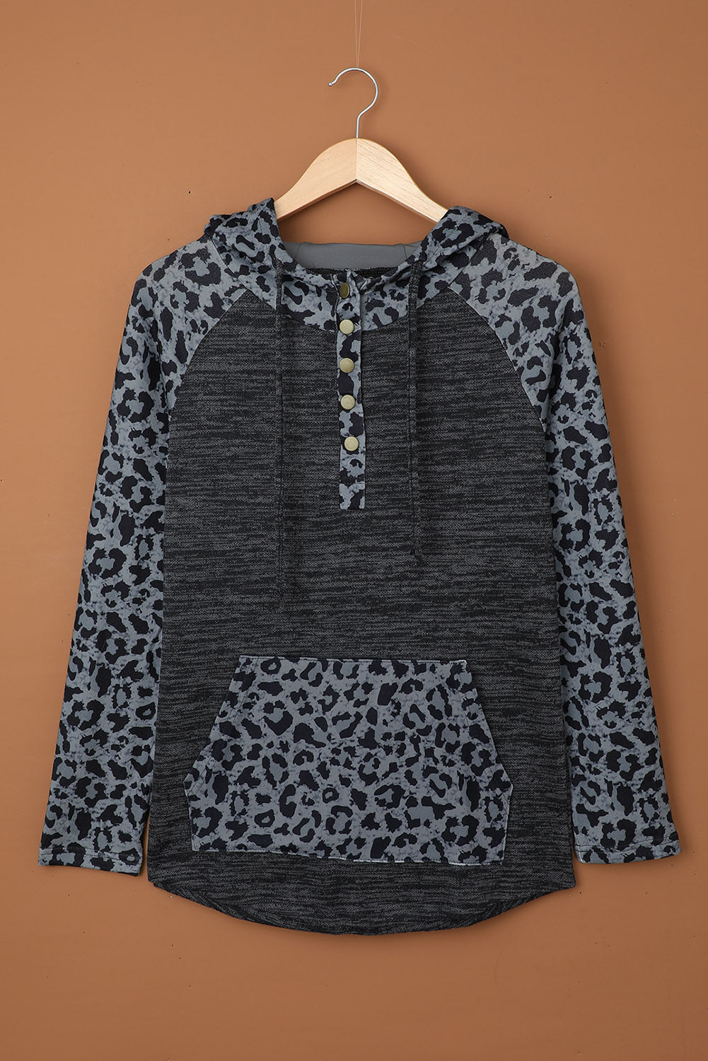 Color Block Leopard Long Sleeves Hoodie